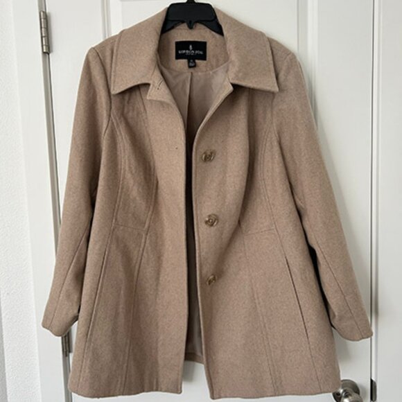 London Fog Pea Coat Jacket Tan Brown - Picture 1 of 5